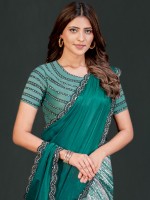 Teal Green Crepe Satin Silk Ready To Wear Saree